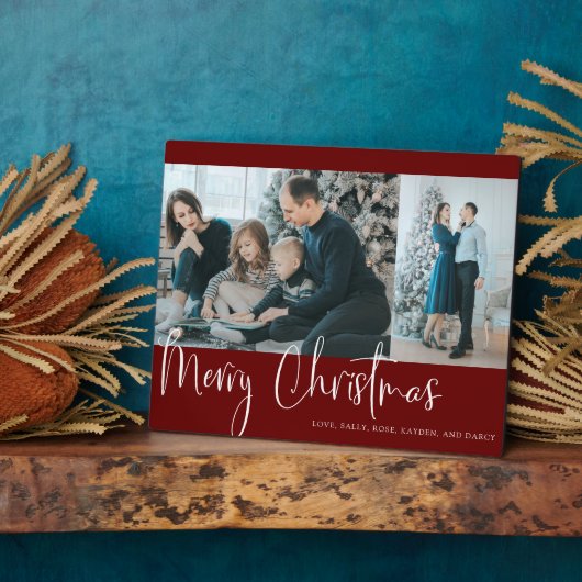 Merry Kerstrood Script 2 Foto Collage Holiday Fotoplaat (Zijkant)