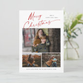 Merry Kerstrood Script 3 Foto Collage Feestdagenkaart (Staand voorkant)