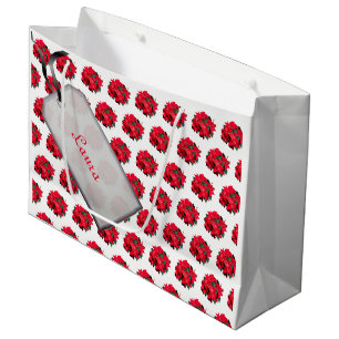 Merry-kerstrood/wit Poinsettia-ontwerp Large Cadeauzakje