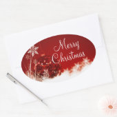 Merry Kerstroodbruin Snowflake Oval Seal Ovale Sticker (Envelop)