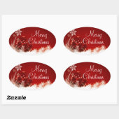 Merry Kerstroodbruin Snowflake Oval Seal Ovale Sticker (Vel)
