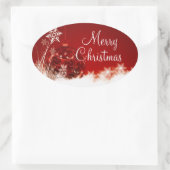 Merry Kerstroodbruin Snowflake Oval Seal Ovale Sticker (Tas)