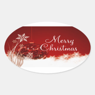 Merry Kerstroodbruin Snowflake Oval Seal Ovale Sticker