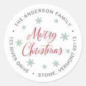 Merry Kerstroy Snowflake Return Address Ronde Sticker (Voorkant)