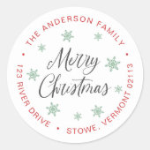 Merry Kerstroy Snowflake Return Address Ronde Sticker (Voorkant)