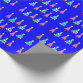 Merry kerstroze blauw omslagpapier cadeaupapier (Hoek)