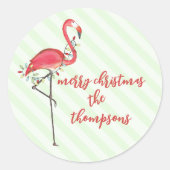 Merry Kerstroze Flamingo Custom Ronde Sticker (Voorkant)