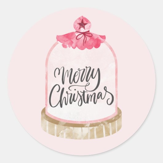 Merry Kerstroze Glass Dome Ronde Sticker (Voorkant)