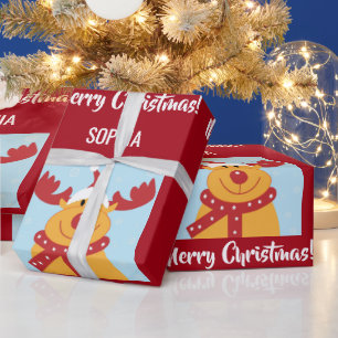 Merry Kerstrudolph Reindeer Persoonlijke naam Cadeaupapier
