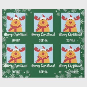Merry Kerstrudolph Reindeer Persoonlijke naam Cadeaupapier