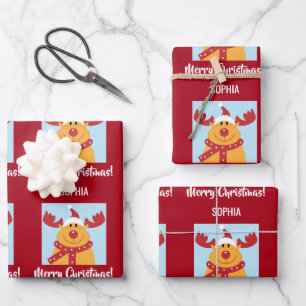 Merry Kerstrudolph Reindeer Persoonlijke naam Inpakpapier Vel