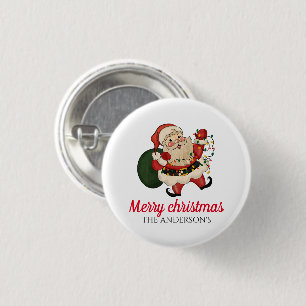 Merry kerstsanta ronde button 3,2 cm