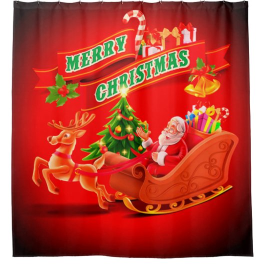 Merry KerstSanta Sleigh en Reindeer Douchegordijn (Voorkant)