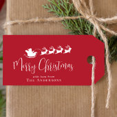Merry KerstSanta Sleigh Reindeer Red Cadeaulabel