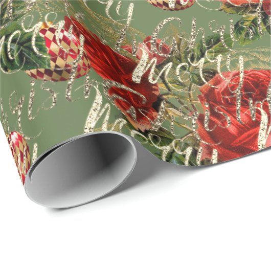 Merry Kerstscript Bauble Gold Red Mint Cadeaupapier (Rol Hoek)