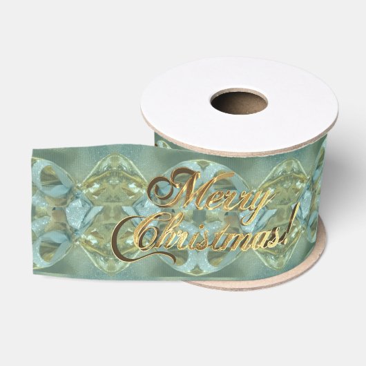 Merry Kerstscript Gold Turquoise Green Grosgrain Lint (Spoel)