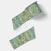 Merry Kerstscript Gold Turquoise Green Grosgrain Lint (Achterkant)
