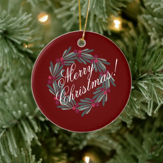 Merry kerstscript met rood keramisch ornament (Boom)