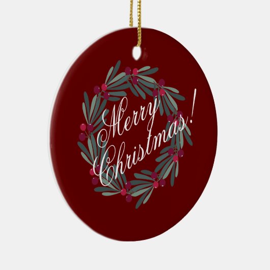 Merry kerstscript met rood keramisch ornament (Rechts)