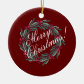 Merry kerstscript met rood keramisch ornament (Voorkant)