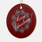 Merry kerstscript met rood keramisch ornament (Links)