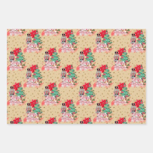 Merry Kerstscript Nutcracker Festive Pattern Inpakpapier Vel (Voorkant 2)