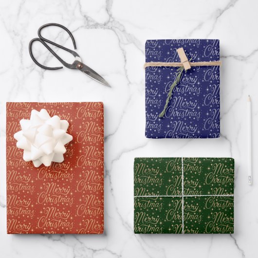 Merry Kerstscript Patroon Inpakpapier Vel (Voorkant)