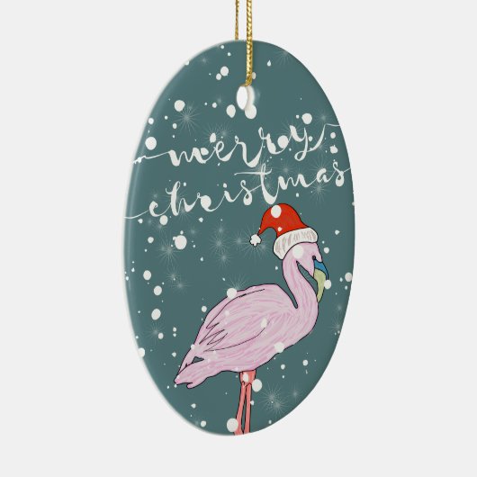 Merry Kerstscript roze Flamingo Tropical Keramisch Ornament (Rechts)