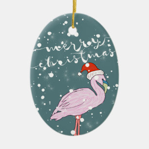 Merry Kerstscript roze Flamingo Tropical Keramisch Ornament