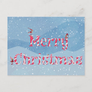Merry kerstsnoe Cane Swirl Winter Gnomes Briefkaart