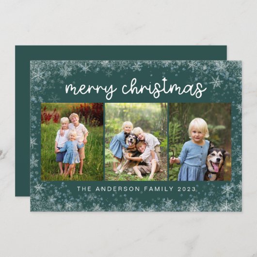 Merry Kerstsnowflake | 3 Foto-collage Feestdagenkaart (Voorkant / Achterkant)