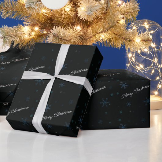 Merry Kerstsnowflakes Black Cadeaupapier (Feestdagen)