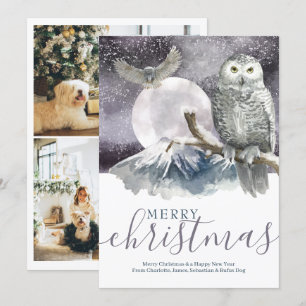 Merry Kerstsnowy Owl Gepersonaliseerd Feestdagenkaart
