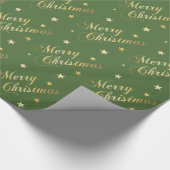 Merry Kerststerren Elegant Script Gold Green Cadeaupapier (Hoek)