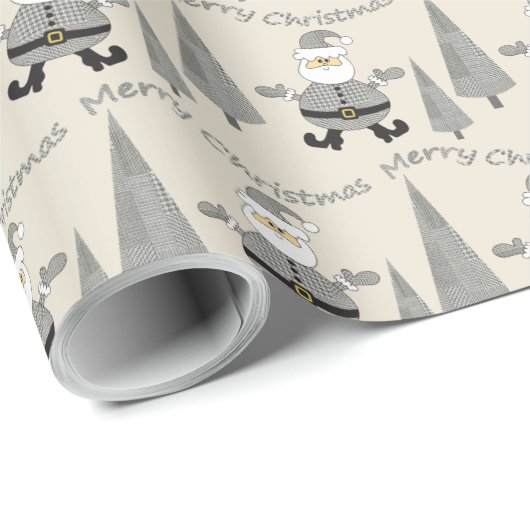 Merry Kerststooth Tree Santa Pattern Cadeaupapier (Rol Hoek)