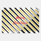 Merry kerstStripes Pattern Gold Glitter Artsy Inpakpapier Vel (Voorkant 3)