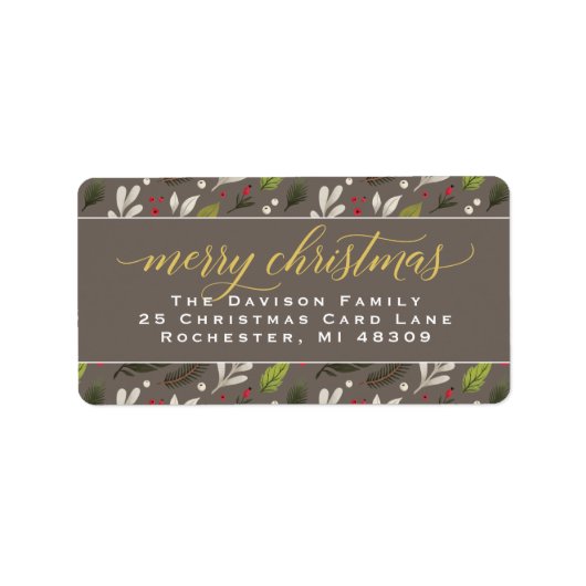 Merry kersttaupe Gold Elegant Script Address Etiket (Voorkant)