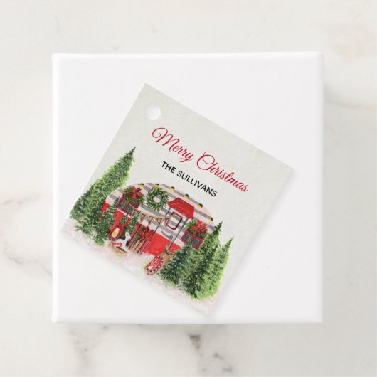 Merry Kersttrailer Camper Rustic Scene Bedankjes Labels (In situ)