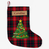 Merry Kersttree Fabric Scottish Pset Tartan Kleine Kerstsok (Voorkant)