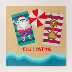 Merry Kersttropical Beach Santa Reindeer Legpuzzel