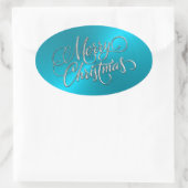 Merry KerstTurquoise Sticker in reliëf (Tas)