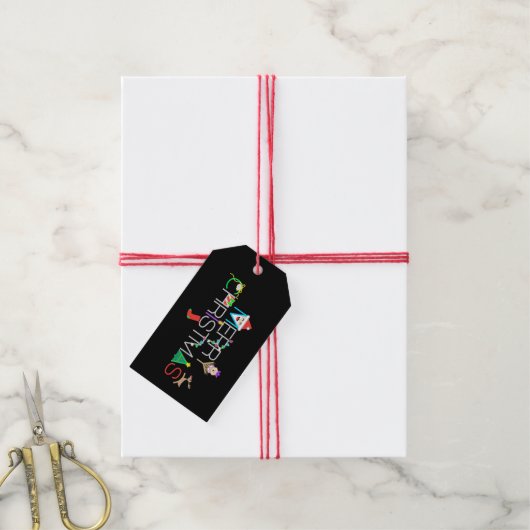 Merry Kersttypografie Cadeaulabel (Met Touw)