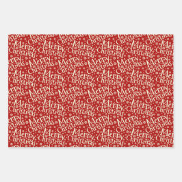 Merry Kersttypografie Red Cream Pattern Inpakpapier Vel