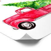 Merry Kersttypografie Red Truck Tree Festive Poster (Hoek)