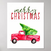 Merry Kersttypografie Red Truck Tree Festive Poster (Voorkant)