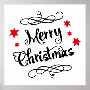 Merry KerstTypografie Red White Poster