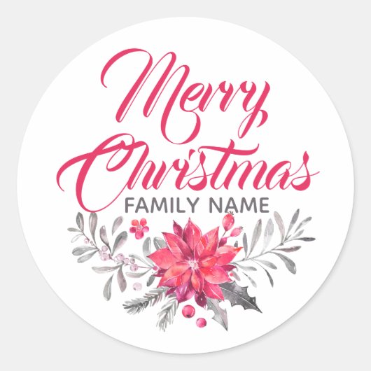 Merry KerstTypography Flowers Bouquet Sticker (Voorkant)