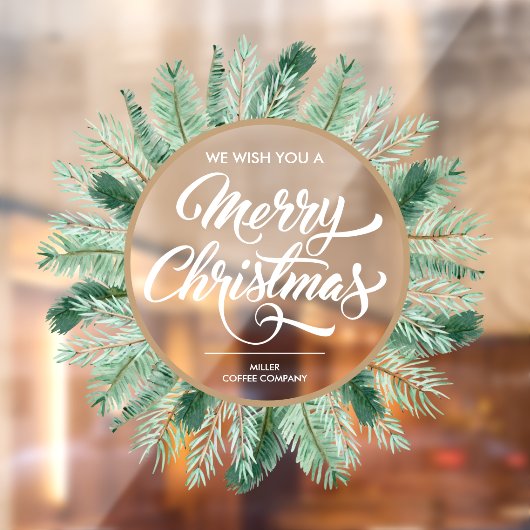 Merry KerstTypography Pine Wreath Raamsticker (Vel 2)