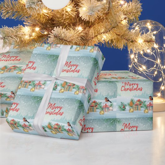 Merry kerstvogel en cadeautjes cadeaupapier (Feestdagen)