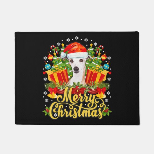 Merry Kerstwhippet mam Pap Xmas Deurmat (Voorkant)
